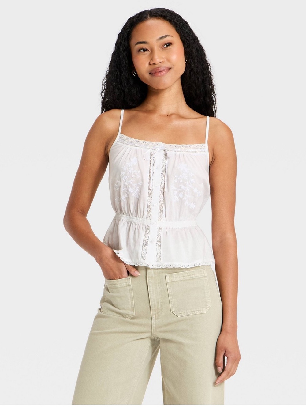Women’s Embroidered Cotton Top -  white.  XS